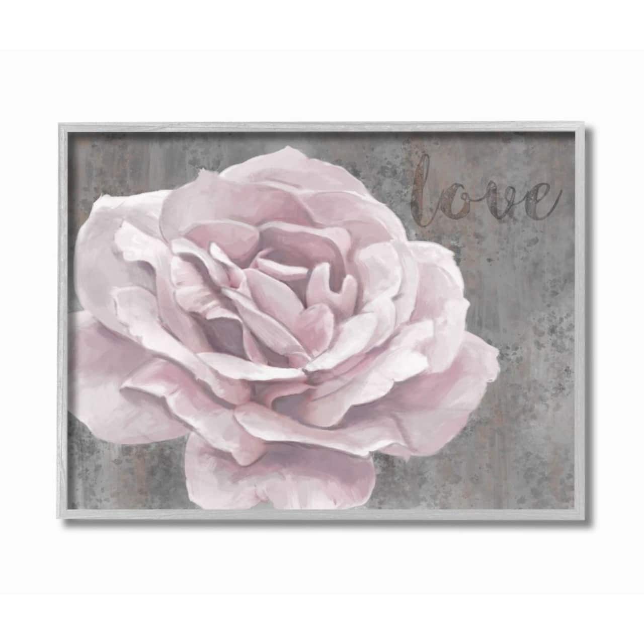 Stupell Industries Love Flower Pink Gray Texture Gray Framed Wall Art